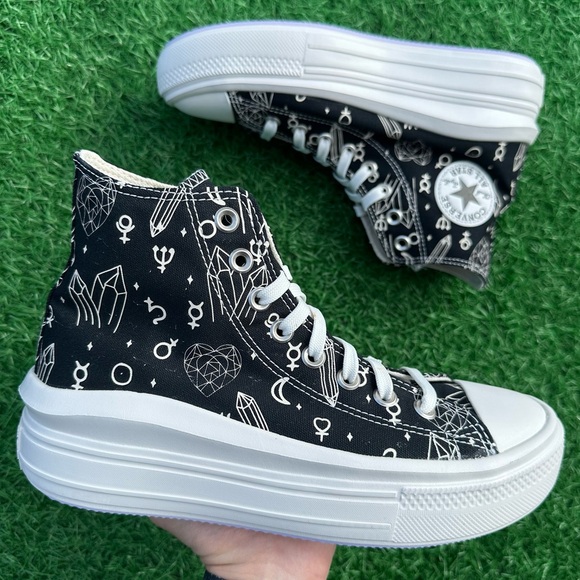 Converse Shoes - Converse Black High-Tops with White Geometric Patterns
